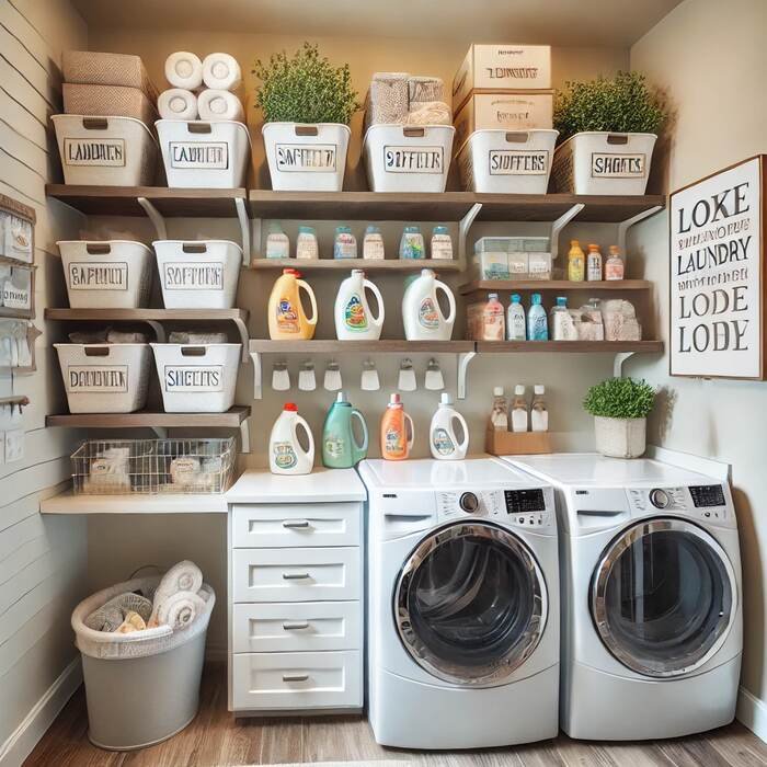 Vertical Shelving in 
Laundry Room