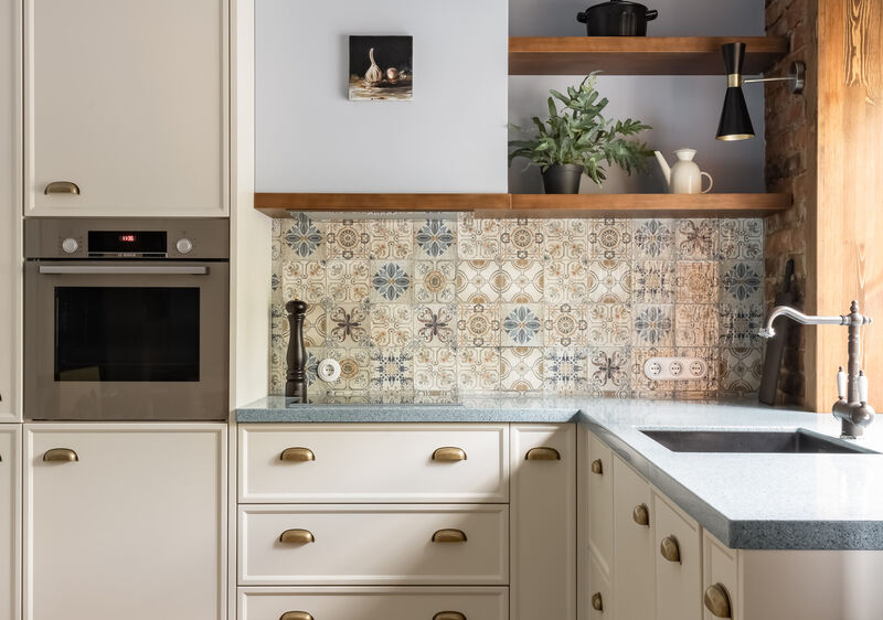 Vintage Floral Tile Patterns Backsplash kitchen