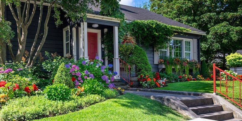 Decorative gravel patches enhancing front yard appeal