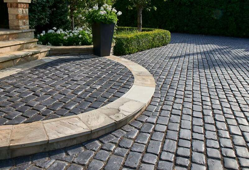 Rustic cobblestone paver patio