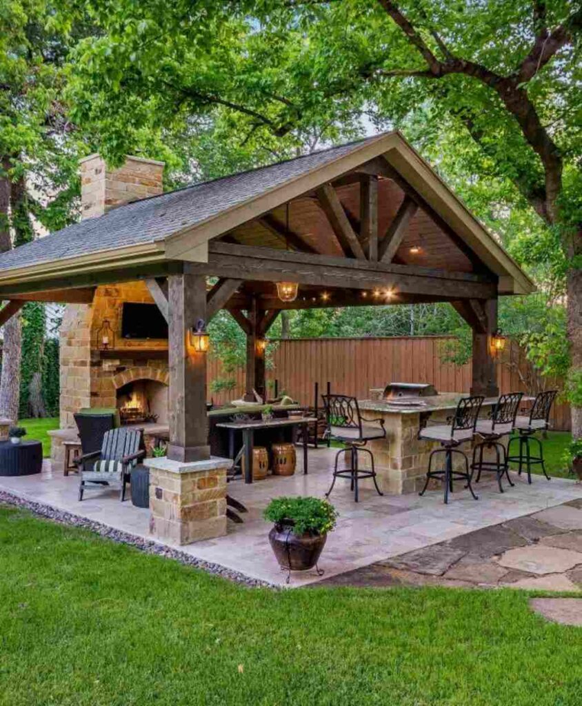 Covered Kitchen with Fireplace