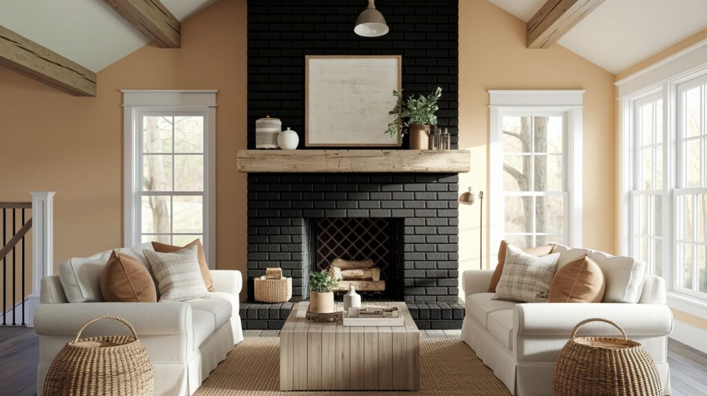 Black Fireplaces in Rustic or Farmhouse