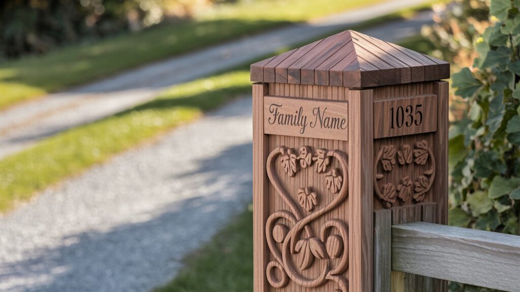 Decorative Carved Post with Rustic Stain