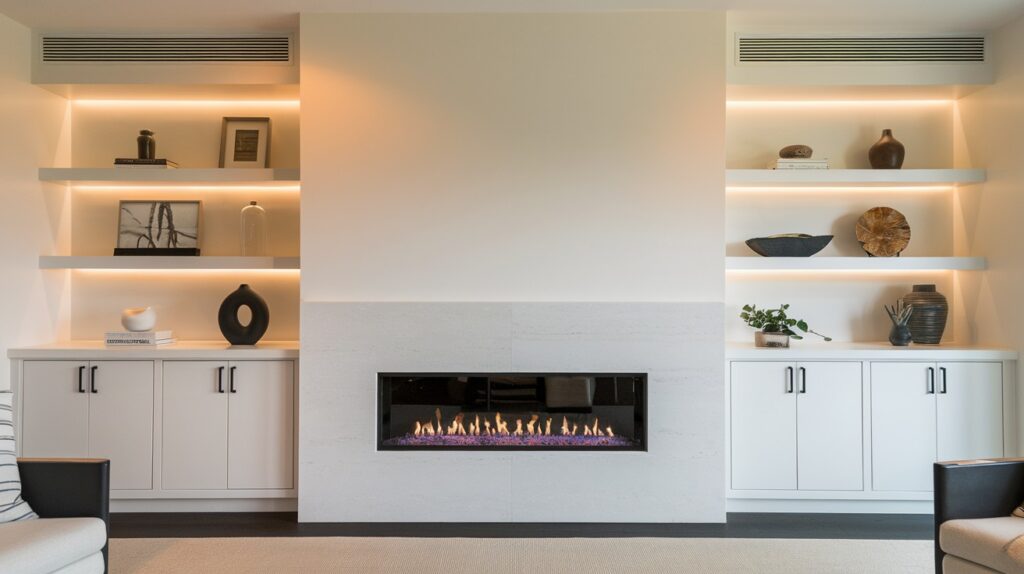 Fireplace Wall with Hidden Media Storage