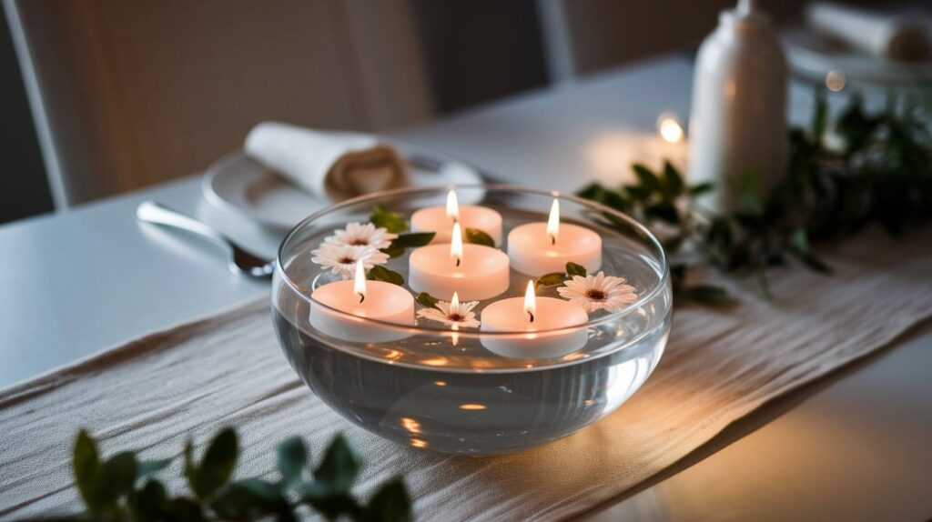 Floating Candles in a Clear Bowl