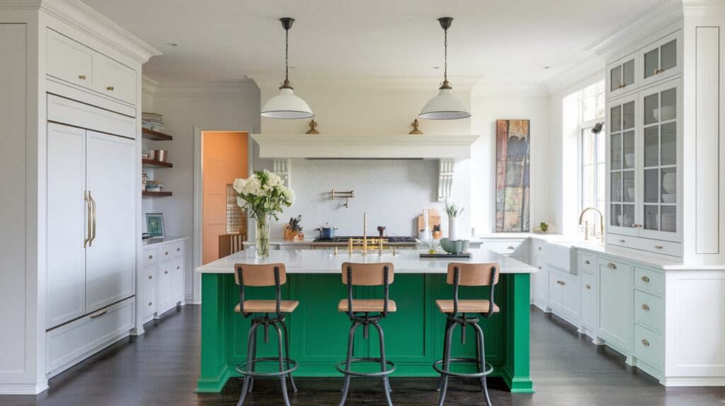Green Painted Kitchen Islands