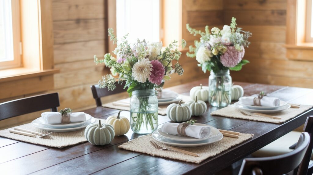 Mason Jars with Seasonal Flowers