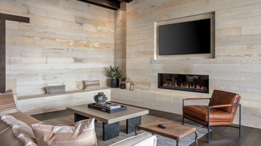 Natural Stone Clad Media Wall