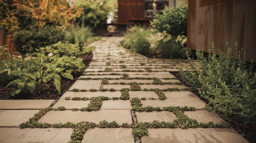 Paver Pathways with Green Filler