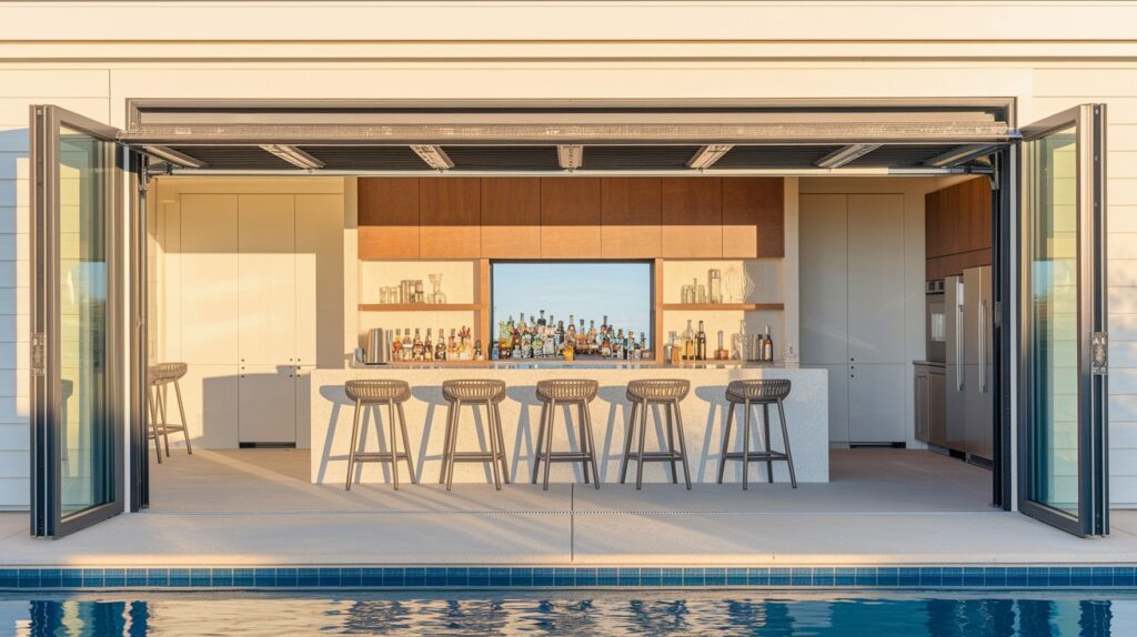 Pool House Bar with Glass Garage Door