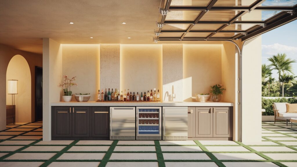 Resort-Style Garage Bar with Glass Door