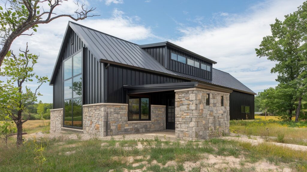 Rustic Black Barndo with Stone Accents