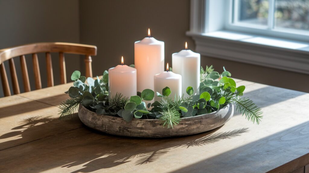 Rustic Wooden Tray with Candles