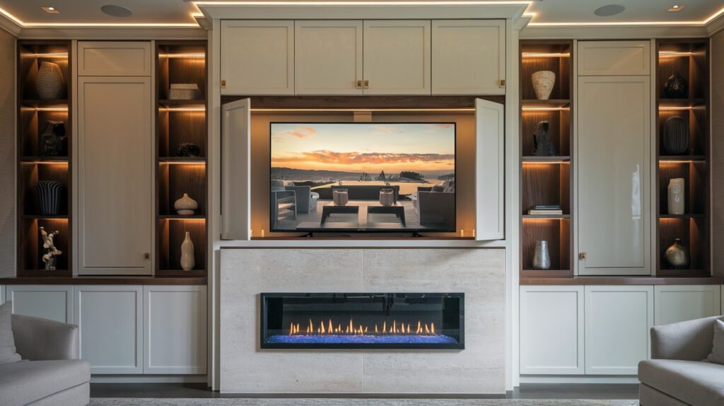 TV Lift Cabinet Above Fireplace