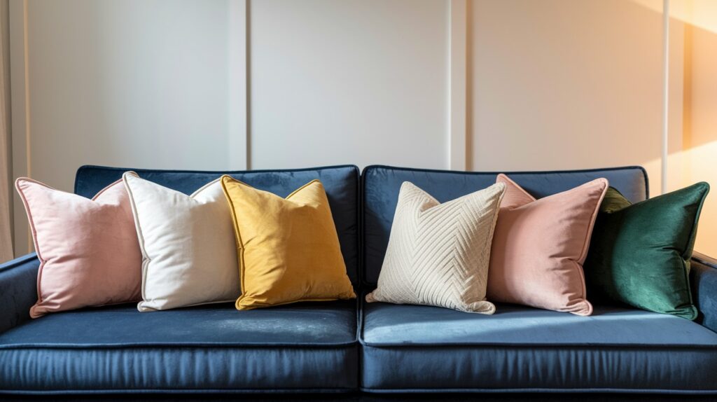 Throw Pillows in Soft Hues and Bold Prints
