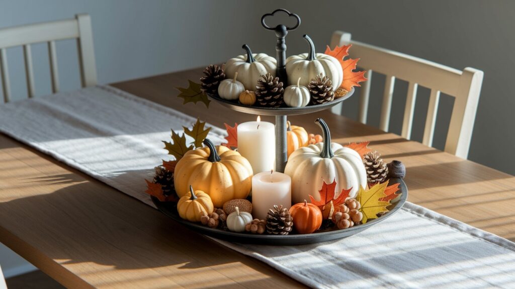 Tiered Tray with Seasonal Decor Items