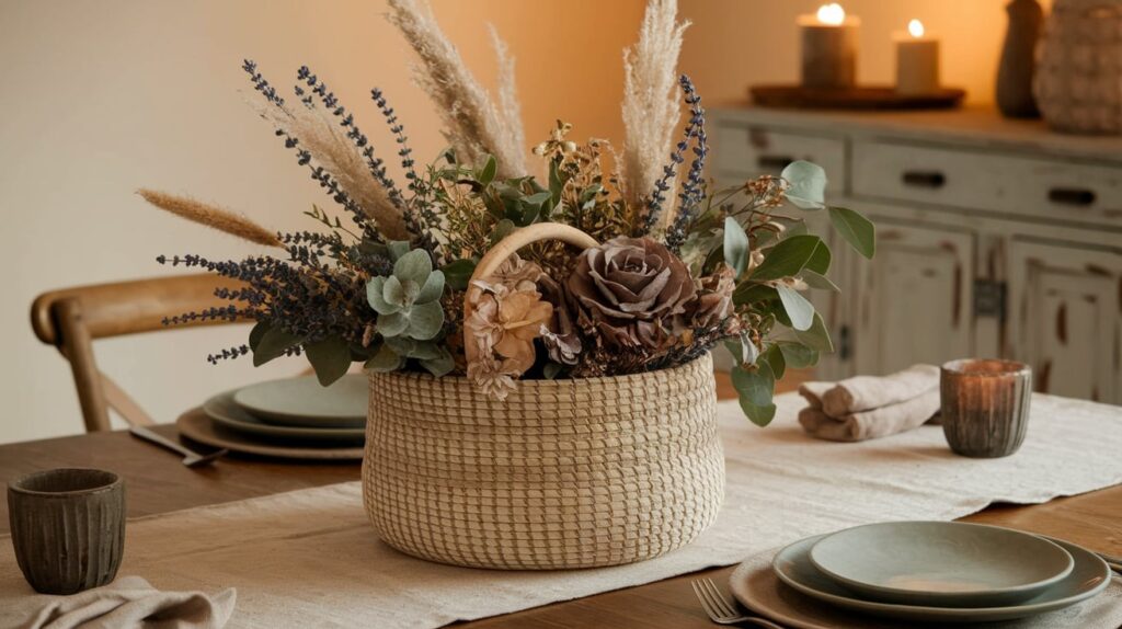 Woven Basket with Dried Flowers
