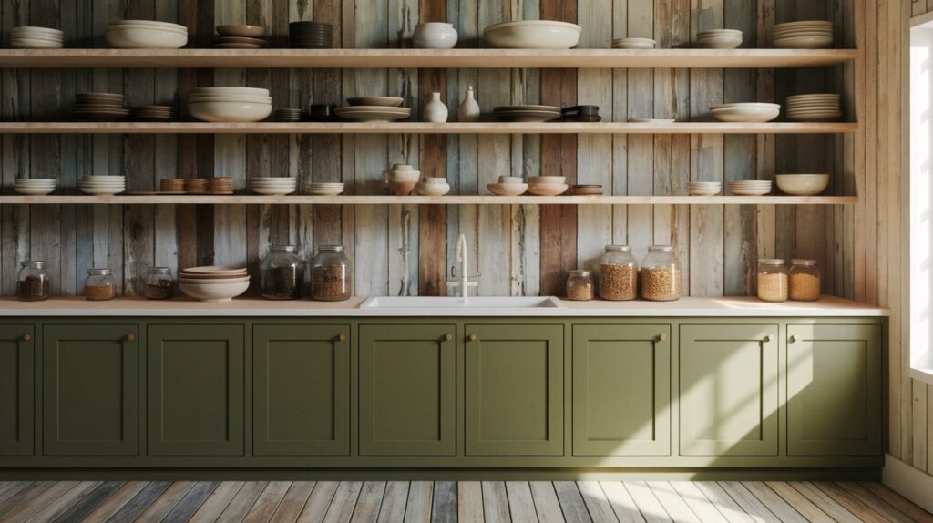 Add Open Wooden Shelves Above the Cabinets
