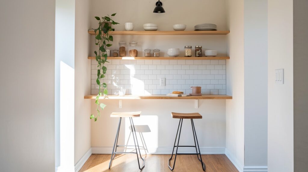 Floating Shelves and Bar Stools Combo