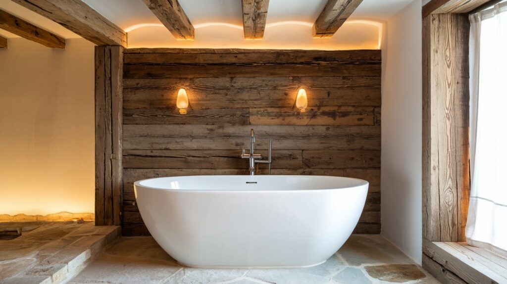 Freestanding Tub with Rustic Surroundings