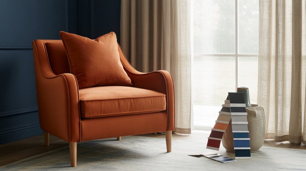Navy Blue Burnt Orange in the Living Room