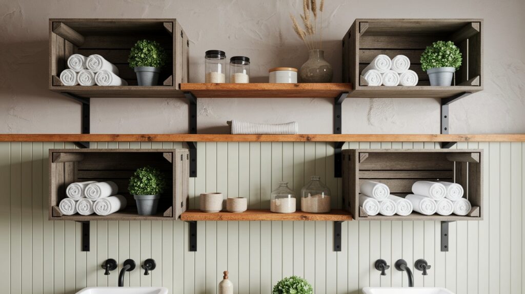 Open Shelving with Wooden Crates or Planks