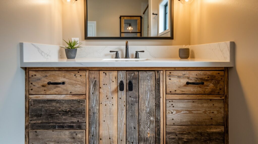 Reclaimed Wood Vanity with Sleek Countertop