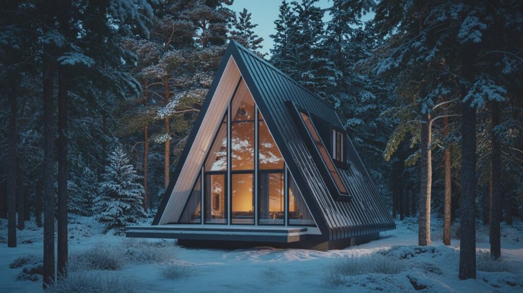 Black A-Frame Cabin with White Windows