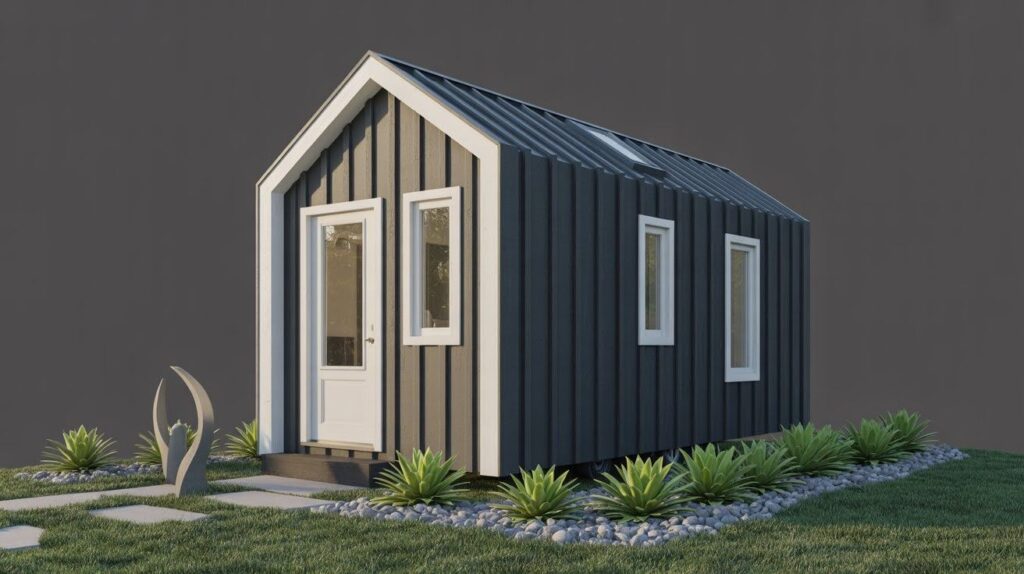 Black Tiny House with White Accents