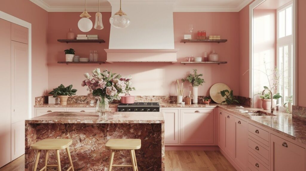 Blush Pink and Brown Granite