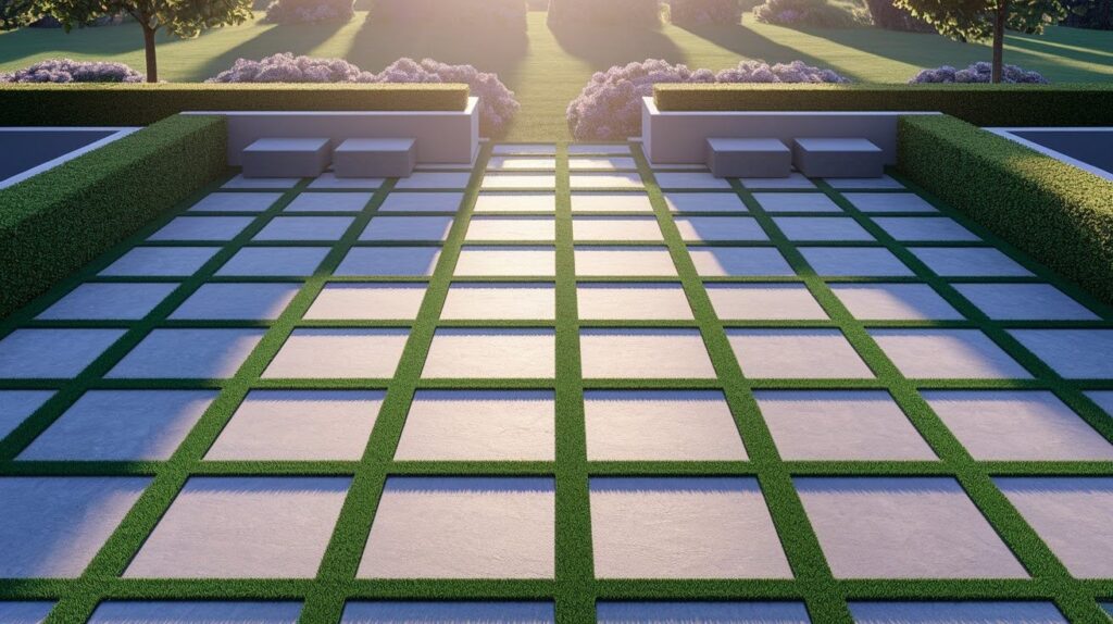 Checkerboard Concrete With Grass or Turf