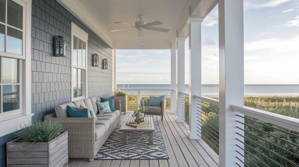 Coastal Style with Black Horizontal Railings