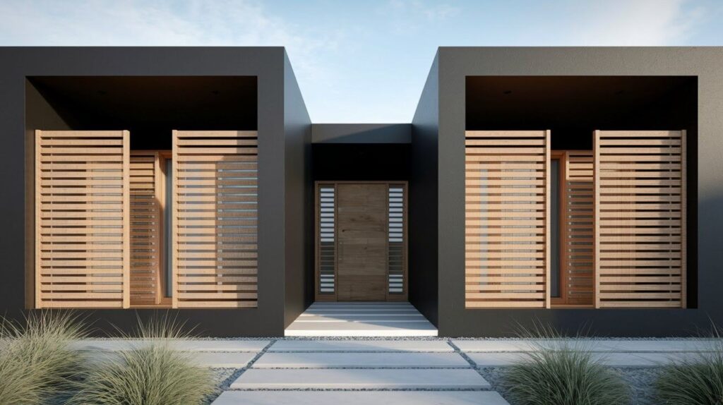 Contemporary Box Home with Slatted Wood Screens