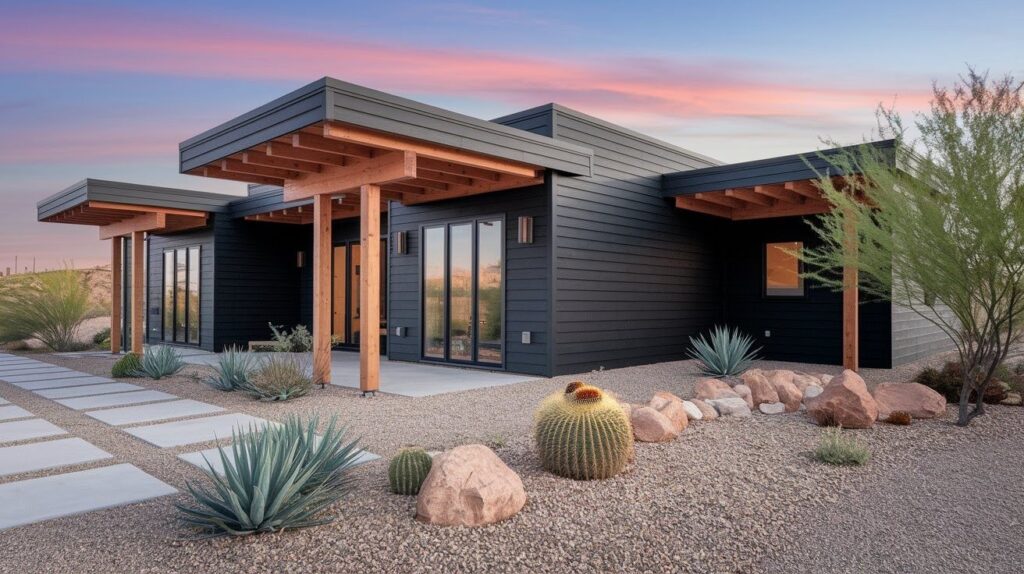 Desert-Modern Home in Black Satin with Wood Accents