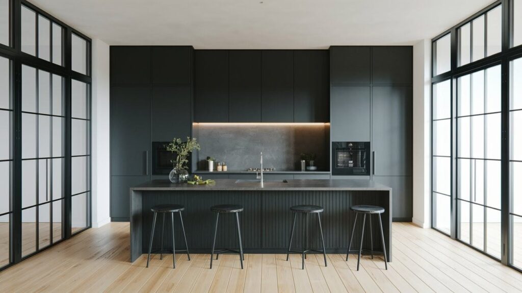 Floor-to-Ceiling Cabinets with Metal-Framed Window