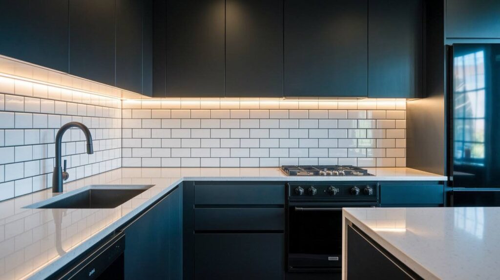 High Contrast with White Tiles and Black Grout