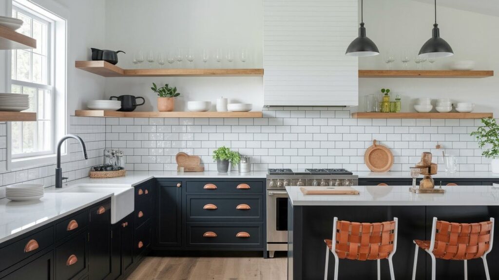 Leather Pulls and Open Shelving