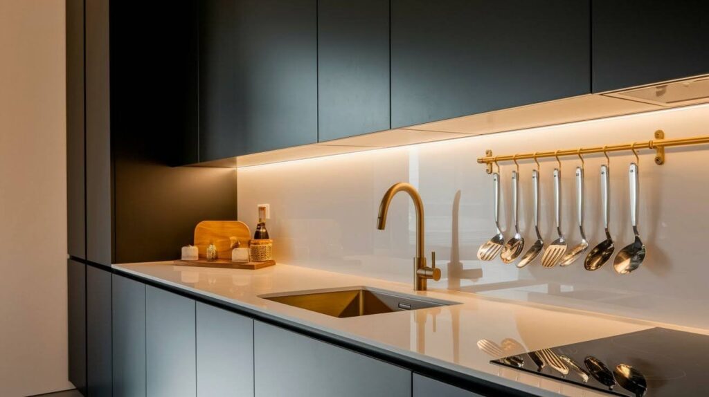 Minimalist Kitchen with Brass Peg Rail