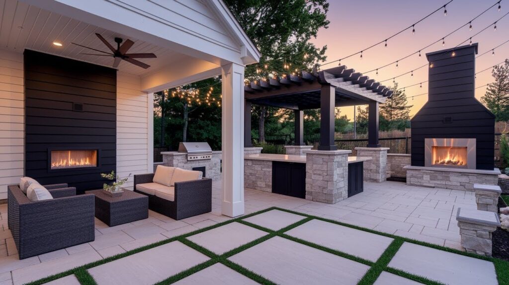 Outdoor Black Shiplap Fireplace Ideas