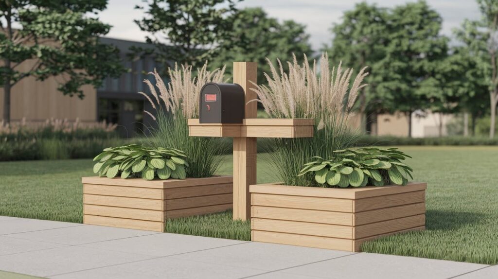 Raised Planter Boxes Around the Mailbox