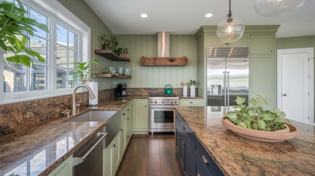 Sage Green and Brown Granite