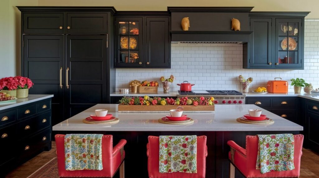 Shaker Style Cabinets with Colorful Decor