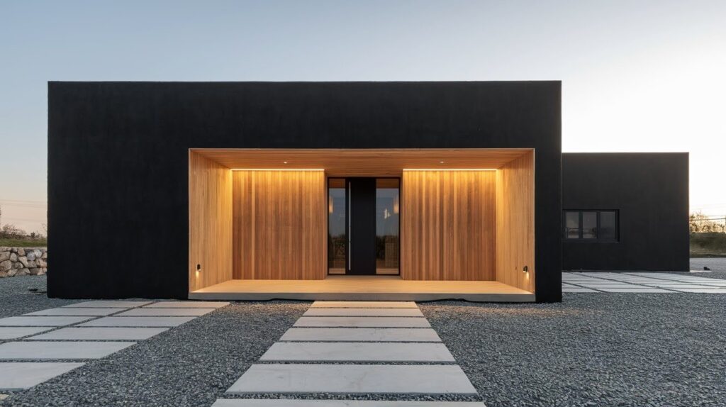Sleek Minimalist Home with Wooden Entry Alcove