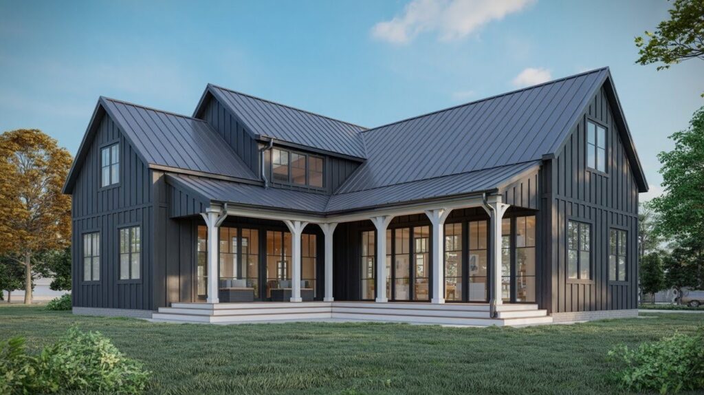 Sleek Modern Farmhouse with Wraparound Porch