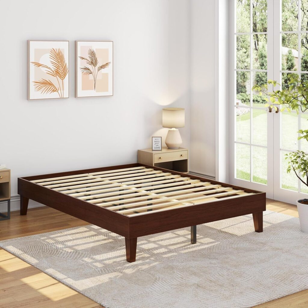 Yaheetech Queen Bed Frame in Dark Walnut – A Modern Classic for Every Bedroom