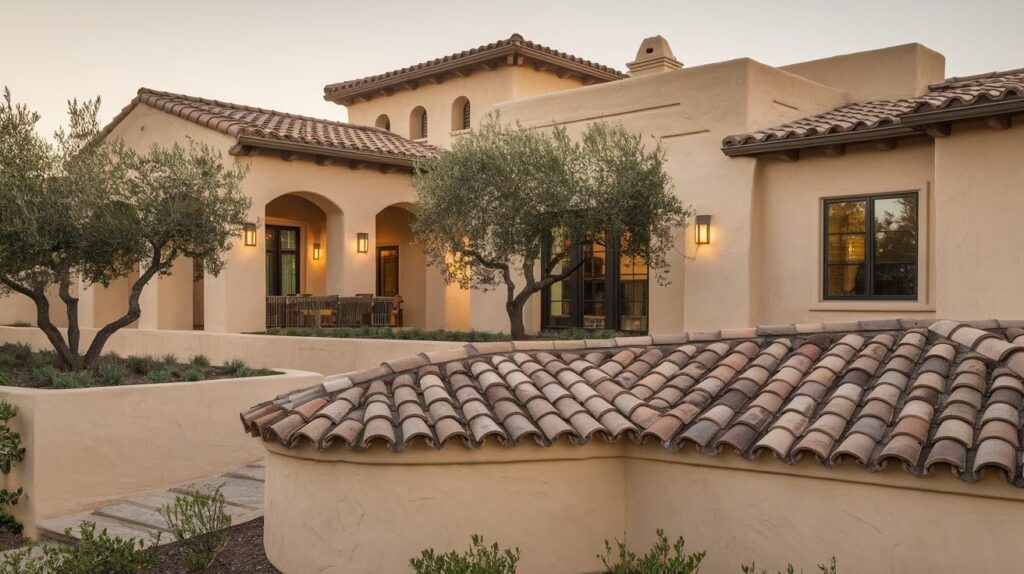 Beige House With Clay Barrel Tile Roof