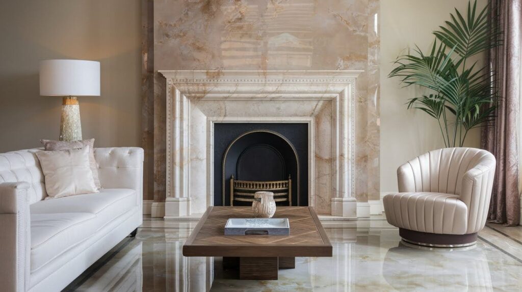 High-Gloss Venetian Plaster Fireplace for Glam Interiors