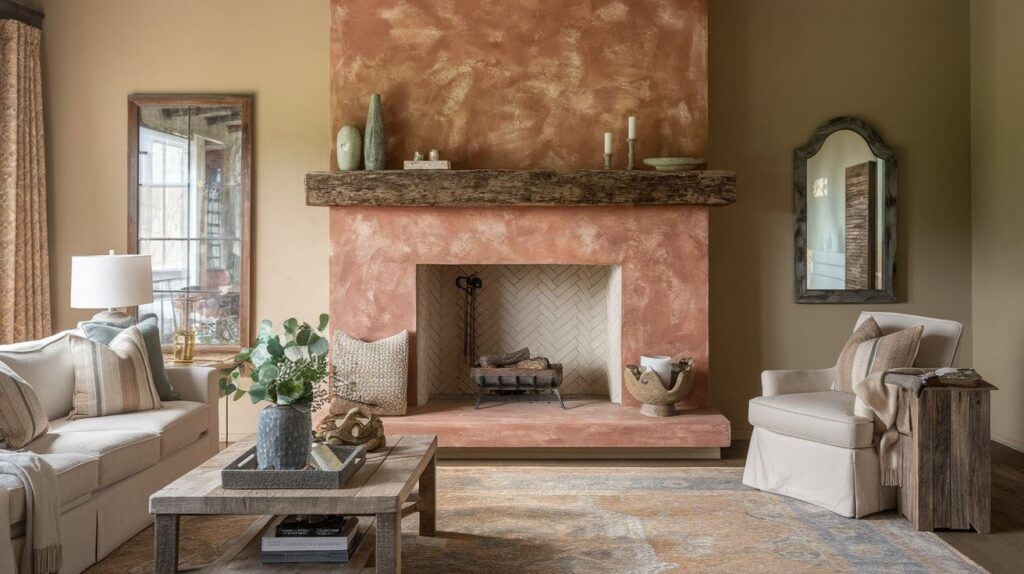 Rustic Venetian Plaster Fireplace with Warm Tones