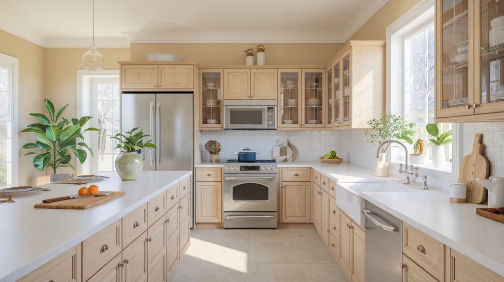 Light Oak Warmth with Bright White Quartz