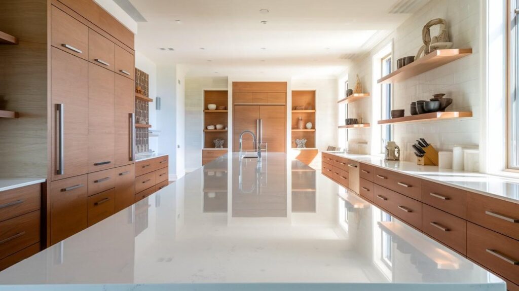 Mid-Tone Walnut Cabinets with Bright White Quartzite